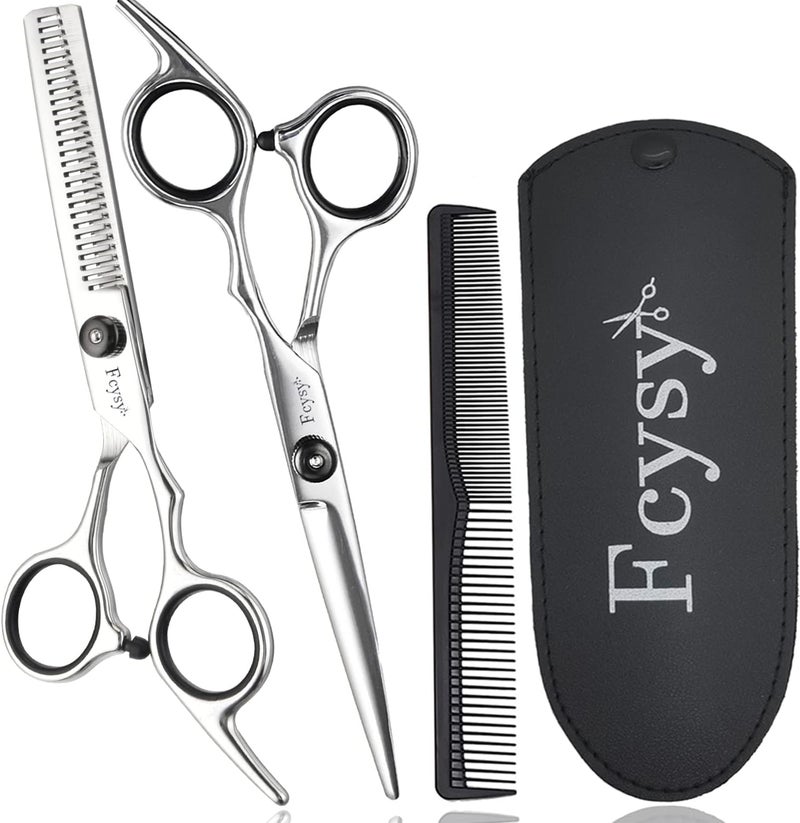 Fcysy Professional Hair Cutting Scissors Set, Barber Shears Kit, 6 Inch Stainless Steel Thinning Shears, Trimming Scissors for Men Women - Image 1